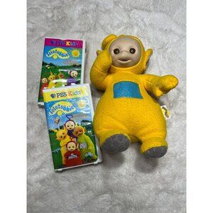 Playskool Hasbro 1998 Teletubbie Laa Laa plush, two vhs tapes included